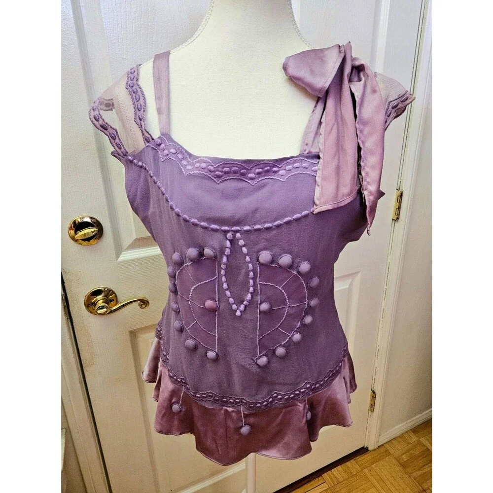 RARE Vintage NATAYA Romantic Fairy Purple Lavender 100% Silk Blouse Top - Picture 9 of 16